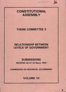 Levels of Government: Submissions received as at 24 March 1995: Commission on Provincial Governme...