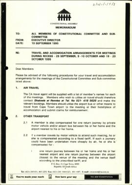 Travel and accommodation arrangements for meetings during recess: 28 September, 9-10 October and ...