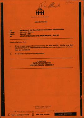 Memorandum re Joint Submission on Amendments - ANC/NP