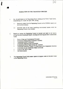 Resolution on the transition process