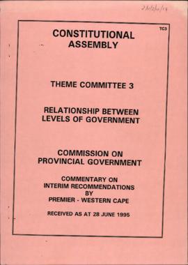 Commission on Provincial Government. Commentary on Interim Recommendations by Premier - Western Cape