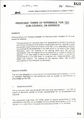 ANC – Proposed terms of reference for TEC sub-council on Defence