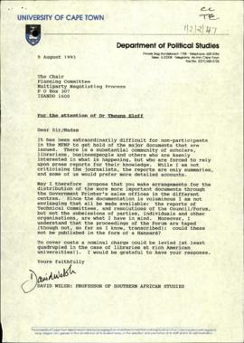 Letter from David Welsh