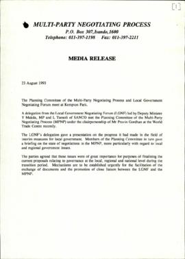Media release on a meeting of the planning committee with local government