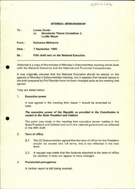 Internal memorandum. Fifth draft text on the National Executive