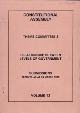 Levels of Government: Submissions received as at 24 March 1995: vol. 13