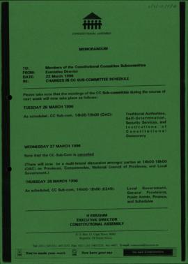 Changes in Constitutional Committee Sub-Committee schedule