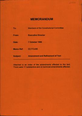 Memorandum re Amendment and Refinement of Text