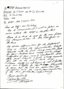 Letter to administration: Mrs J Gouws, AVS