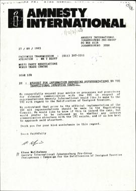 Amnesty International: Request for Information Regarding Representations to the Transitional Exec...