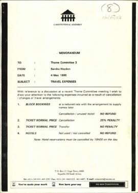 Memorandum: Travel expenses
