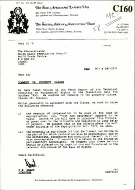 The SA Agricultural Union – Comment on Property Clause