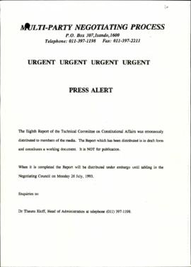 Letter to delegates re the distribution of a draft report of the technical committee on constitut...