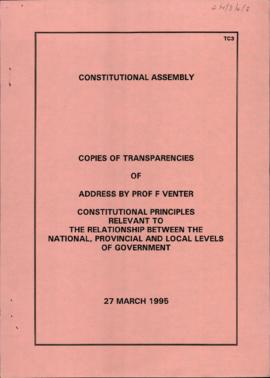 Copies of transparencies of address by Prof. F. Venter