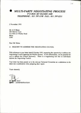 Request to address the NG: Mr. Malan