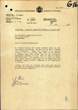 Republic of Transkei – submission on discriminatory legislation and legislation impending free po...