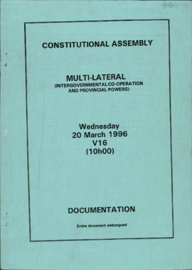 Multilateral (Intergovernmental Co-operation and
Powers):
Provincial
Documentation