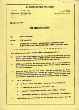 Memorandum: Workshop at UNISA; Public Participation Programme