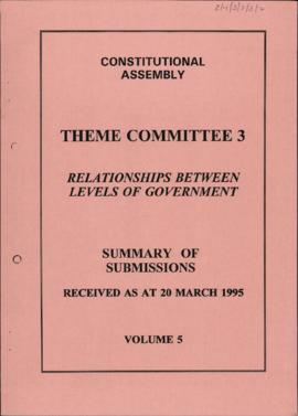 Levels of Government: Summary of submissions received as at 20 March 1995: vol. 5