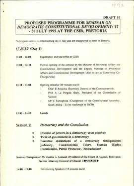 Proposed Programme for Seminar on Democratic Constitutional Development