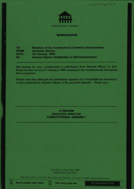 Constitutional Committee Sub-Committee: General Viljoen’s Submission on Self-determination