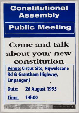 Constitutional Assembly. Public Meeting. Come and talk about your new constitution. Venue: Circus...