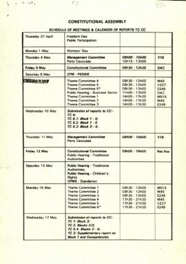 Schedule of Meetings and Calendar of reports to Constitutional Committee