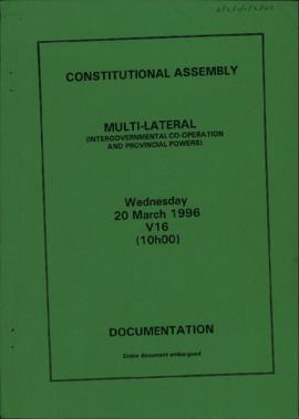 Multilateral (Intergovernmental Co-operation and Provincial Powers): Documentation