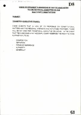 Ciskei – Head notes – Transitional Executive Council