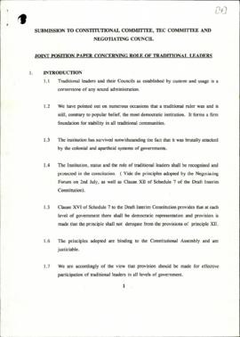 Joint position paper concerning role of traditional leaders