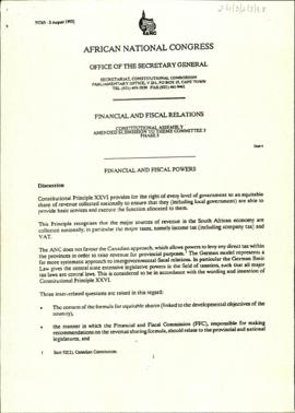 Financial and Fiscal Relations. African National Congress : Amended submission to Theme Committee...