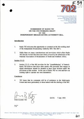 Radio 702 – Submission on the 4th Working Draft of the Independent Broadcasting Authority Bill