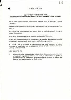 Resolution the need for the resumption/commencement of multi-party negotiations