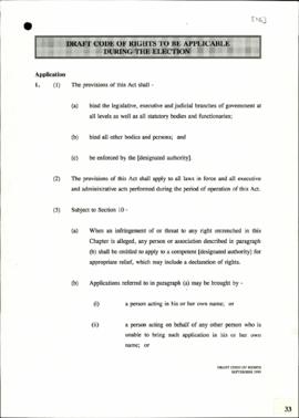 Draft code of rights to be applicable during the election