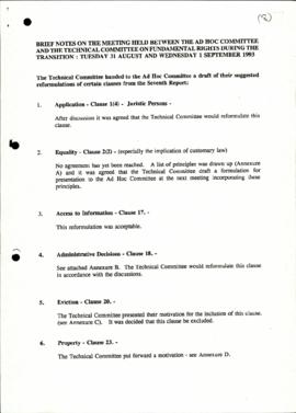 Brief notes on meeting 31/5/92 and 1/9/93 sent to ad hoc and technical committee members