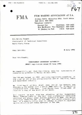Film Makers Association – Request for extended deadline for comments on IBA Bill