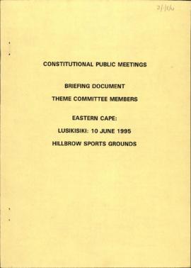 Briefing document for Theme Committee Members Eastern Cape: Lusikisiki