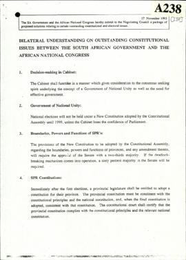 Bilateral: SA Government and African National Congress – Outstanding Constitutional Issues