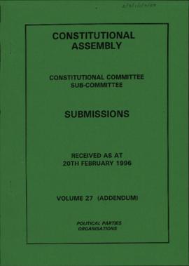 Received as at 20th February 1996. Volume 27 (Addendum). Political Parties. Organisations