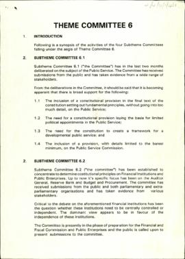 Synopsis of activities of
the four sub-theme committee