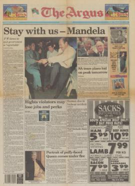 The Argus: Stay with us Mandela