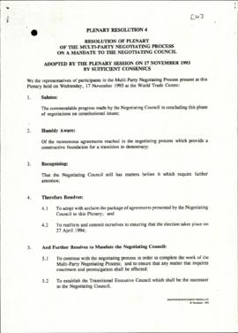 Resolution on a mandate to the negotiating council