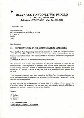 Letters to members of the committee