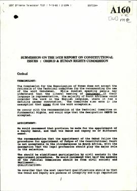 ANC – Submission on the 14th Report on constitutional issues: Ombud and Human Rights Commission