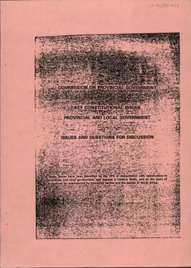 Key Constitutional Issues. Provincial and Local Government: Issues and Questions for Discussions