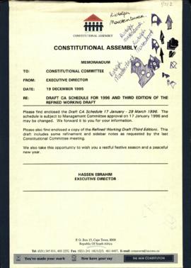 Memorandum re Draft CA Schedule for 1996 and Third Edition of the Working Draft