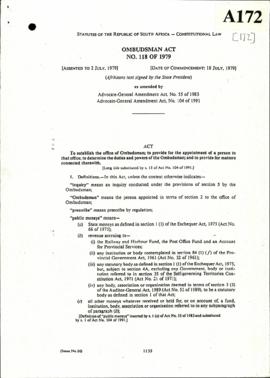 Statutes of the Republic of South Africa – Ombudsman Act No. 118 of 1979