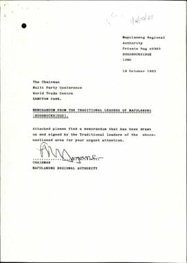 Memorandum from the Traditional Leaders of Mapulaneng