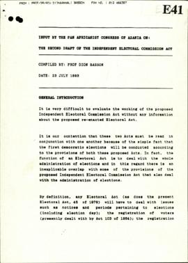 Pan Africanist Congress of Azania – Submission on the Second Draft of the Independent Electoral C...