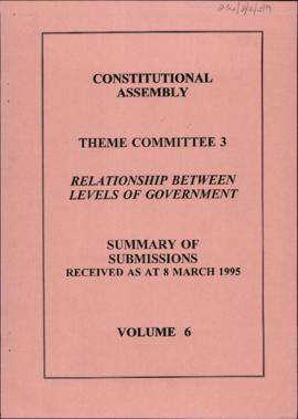 Levels of Government: Summary of submissions received as at 8 March 1995: vol. 6